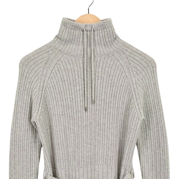 Loro Piana 100% Cashmere Rib Knit Belted Turtleneck Sweater Grey Size 38 Italy - Picture 3 of 10